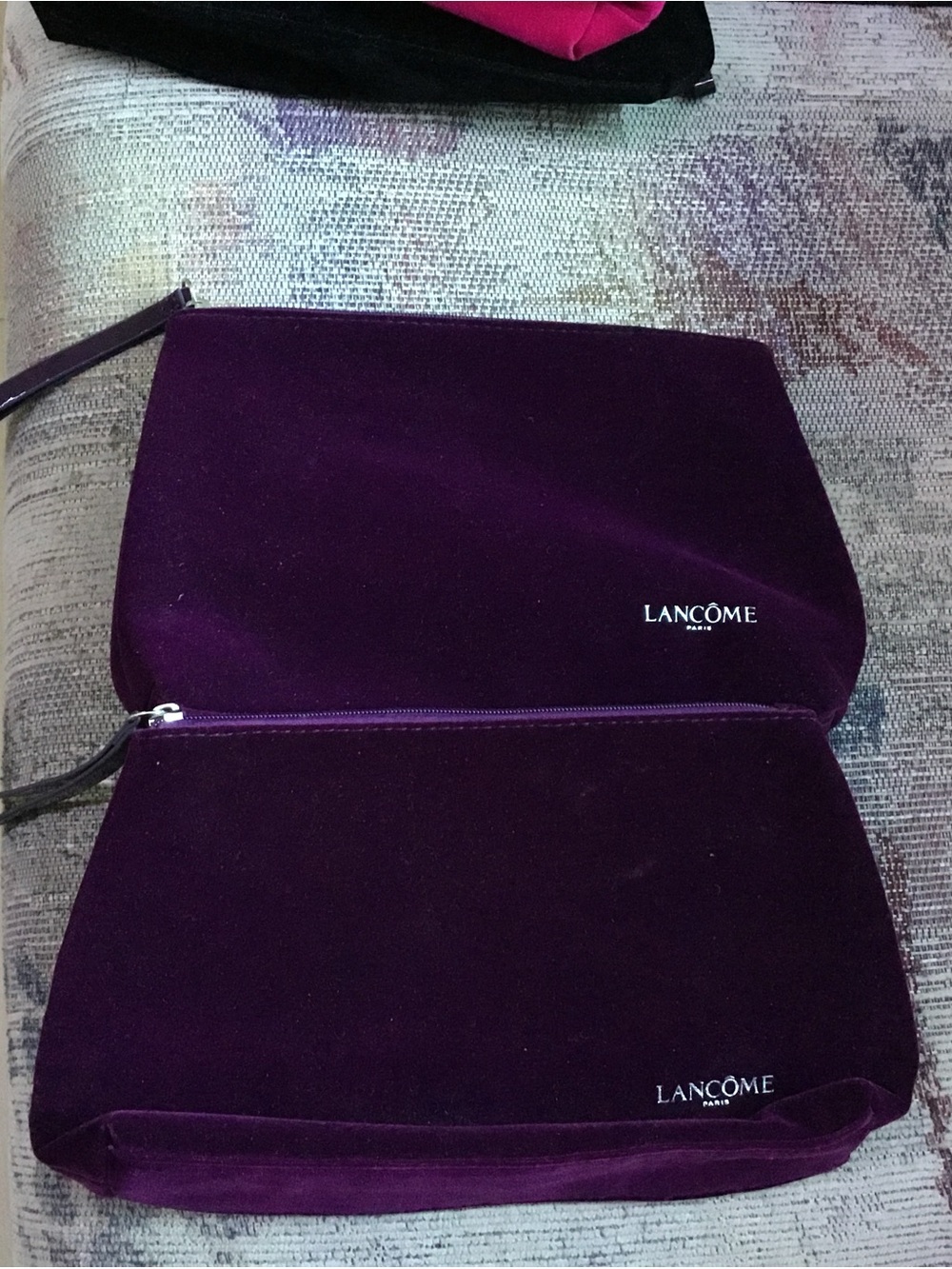 2 Pieces Lancome Velvet Cosmetic Pouches in Deep Purple